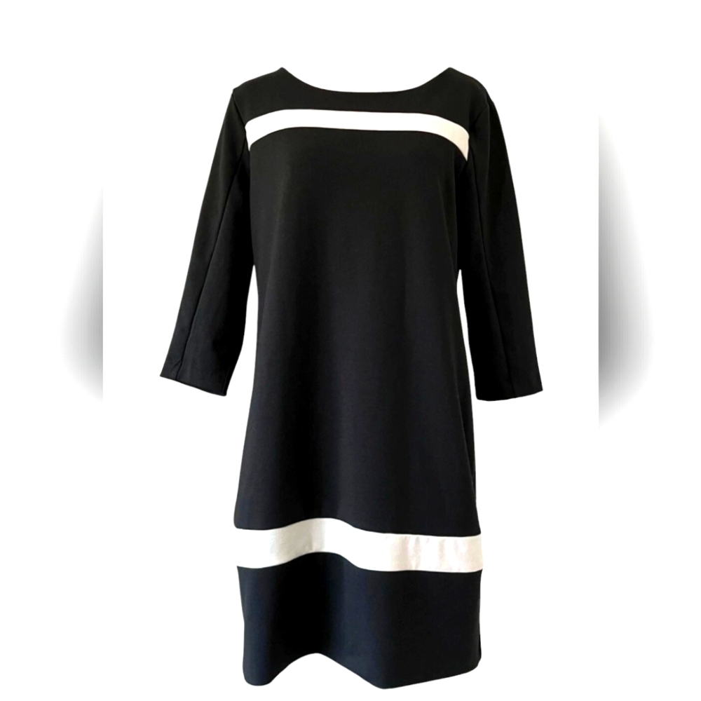 New York & Company Black and White Sheath Dress 3/4 Sleeve Size M